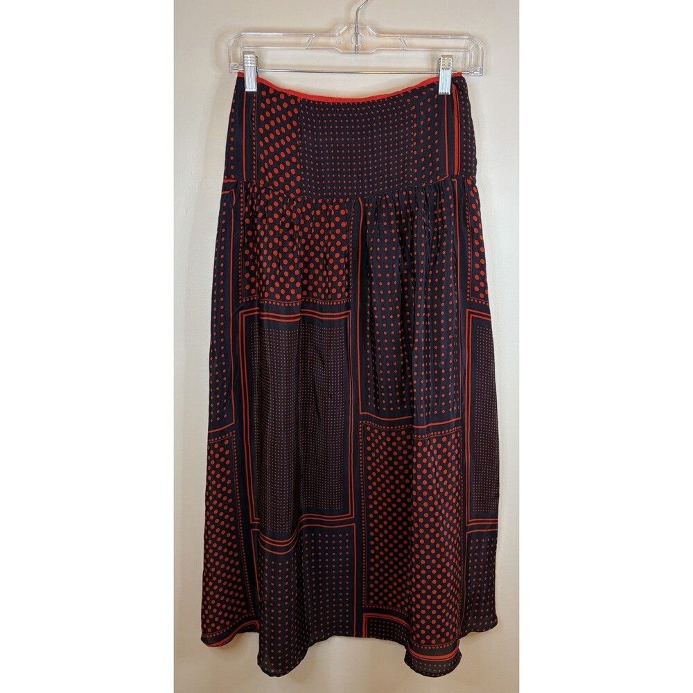 MAEVE Anthropologie Colette Navy Red Polka Dot Maxi Skirt 0P Side Zip Flowy BOHO